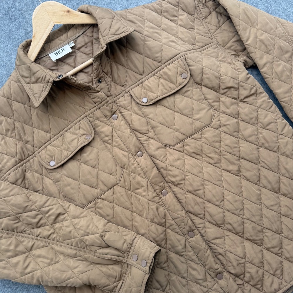 BKE Quilted Shirt Jacket Mens XXL Brown Tan Diamond Quilt Snap Front Shacket